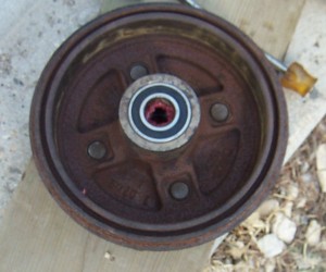 Brake drum with new bearings installed