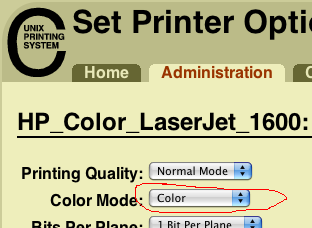 Mac OS X HP Color LaserJet 1600 switching from Black and White to Color