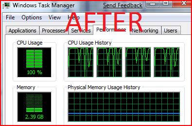 Finally, with 8 threads selected, the CPU usage is pegged at 100%