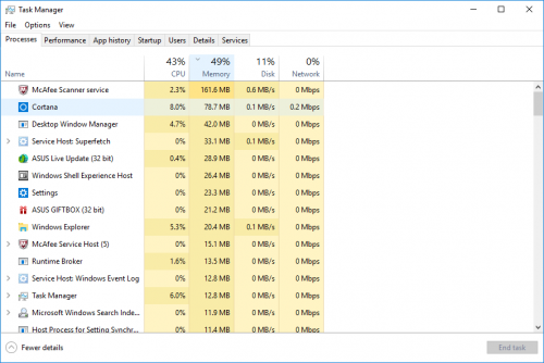 ASUS X541NA Memory Usage