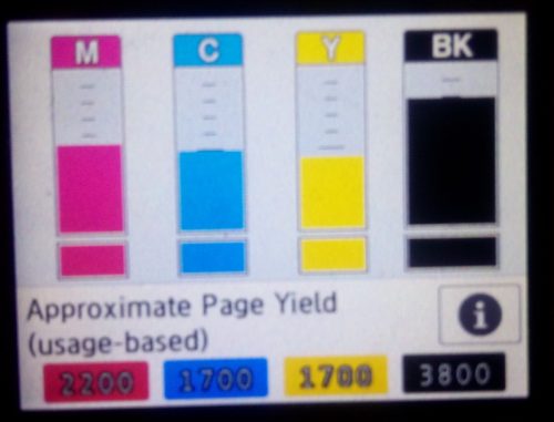 The remaining ink level shown on the MFC-J995DW