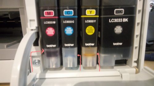 Actual ink remaining in LC3033 cartridges included with the Brother MFC-J995DW