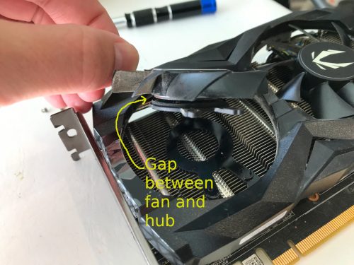 Zotac GeForce 1660 Super fan disassembly gap between fan and hub
